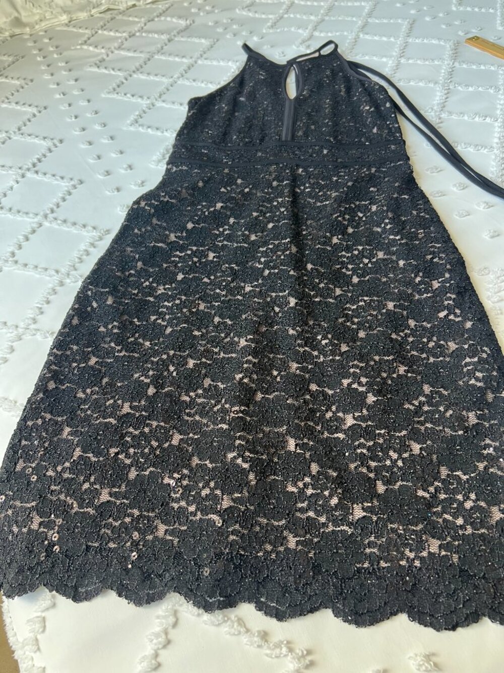 NW Nightway Lace, Sequins Cocktail Dress in Black and Nude SIZE 8 - Picture 4 of 16